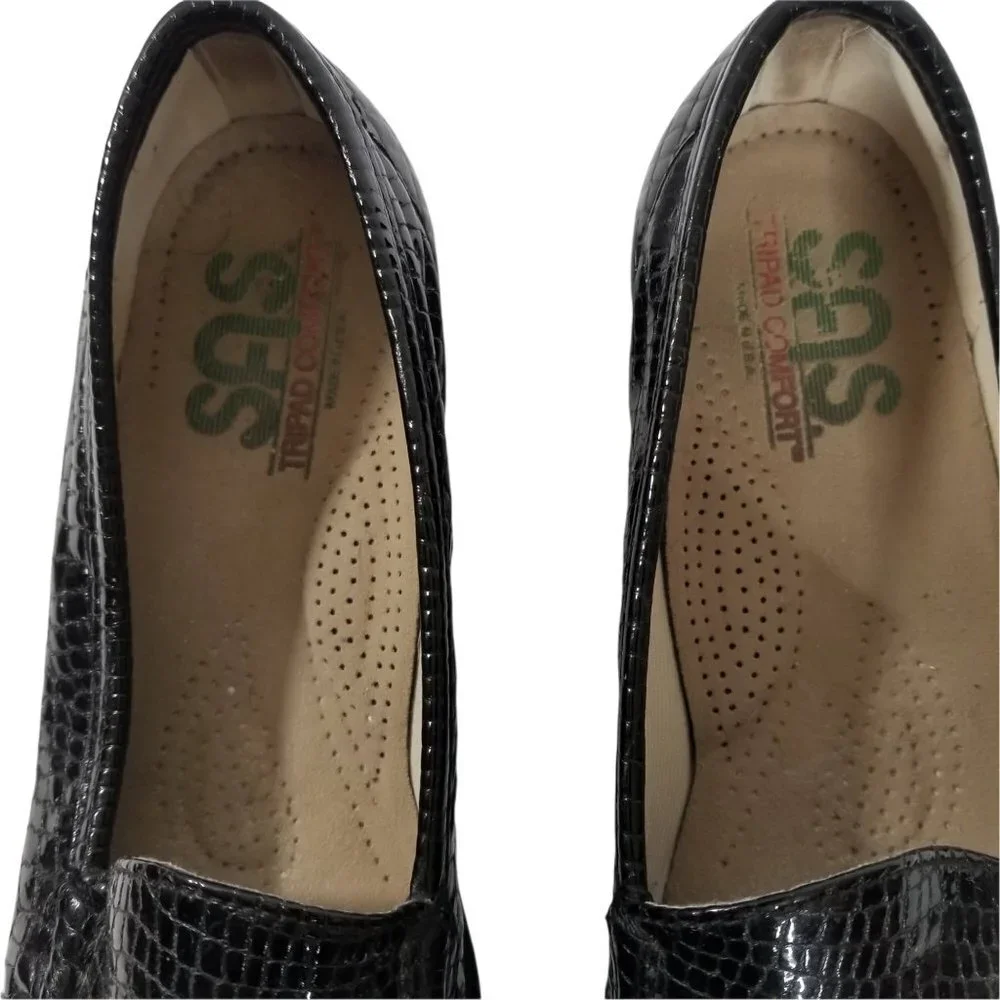 Sas Simplify Women's Black Croc Print Patent Leather Moccasin Flats Loaf… - Picture 4 of 10